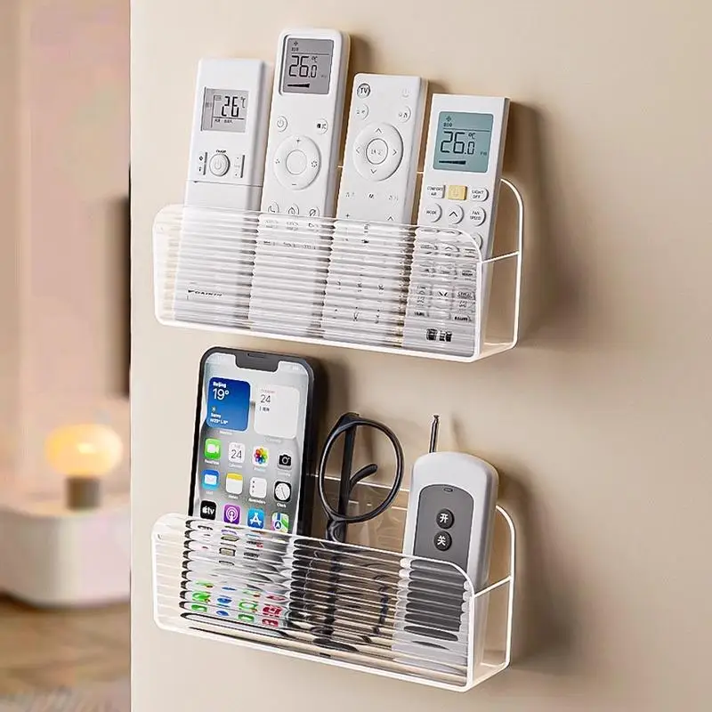 Self Adhesive Clear Acrylic Remote Control Holder No Drill 4 Slots Wall Hanging Storage Rack for Living Room Bedroom