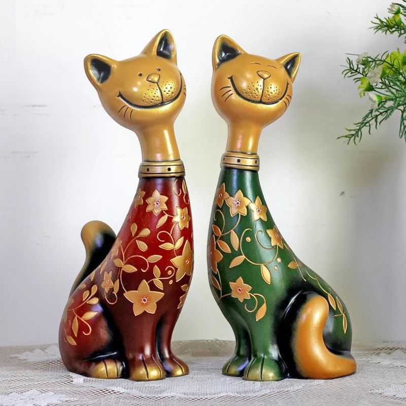 

Пара Lucky Cat Орнамент Высококачественный Светлый Роскошный Свадебный Подарок Керамическое Искусство