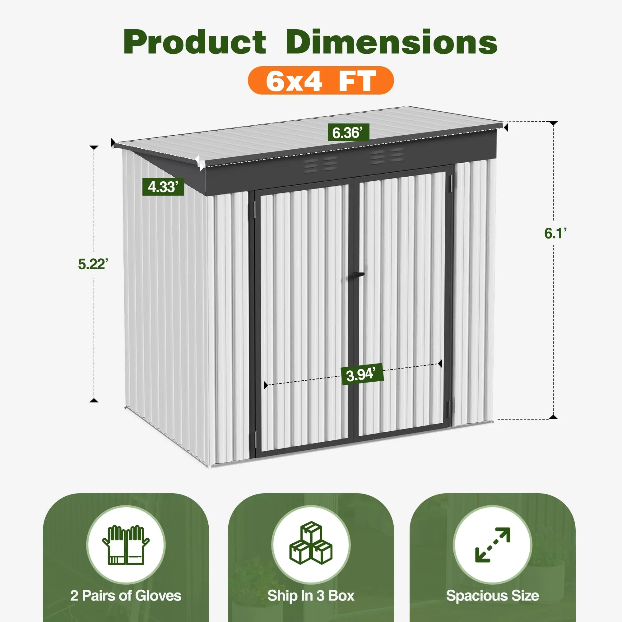 6 x 4 FT Outdoor Storage Shed, Waterproof Metal Garden Tool Shed with Sloped Roof, Lockable Door & Air Vents for