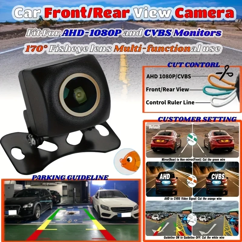 

1080P AHD Night Vision Front/Side/Rear View Car Camera Fisheye Golden Lens Parking Line & Multi-Functional Use for Trucks/SUVs
