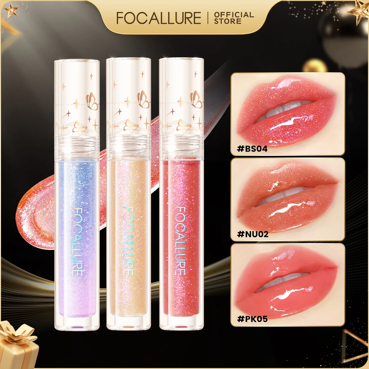 FOCALLURE Glitter Shimmer Liquid Lipstick Long-lasting Moisturizing Lip Glosses High Pigment Plumping Lip Glaze Makeup Cosmetics