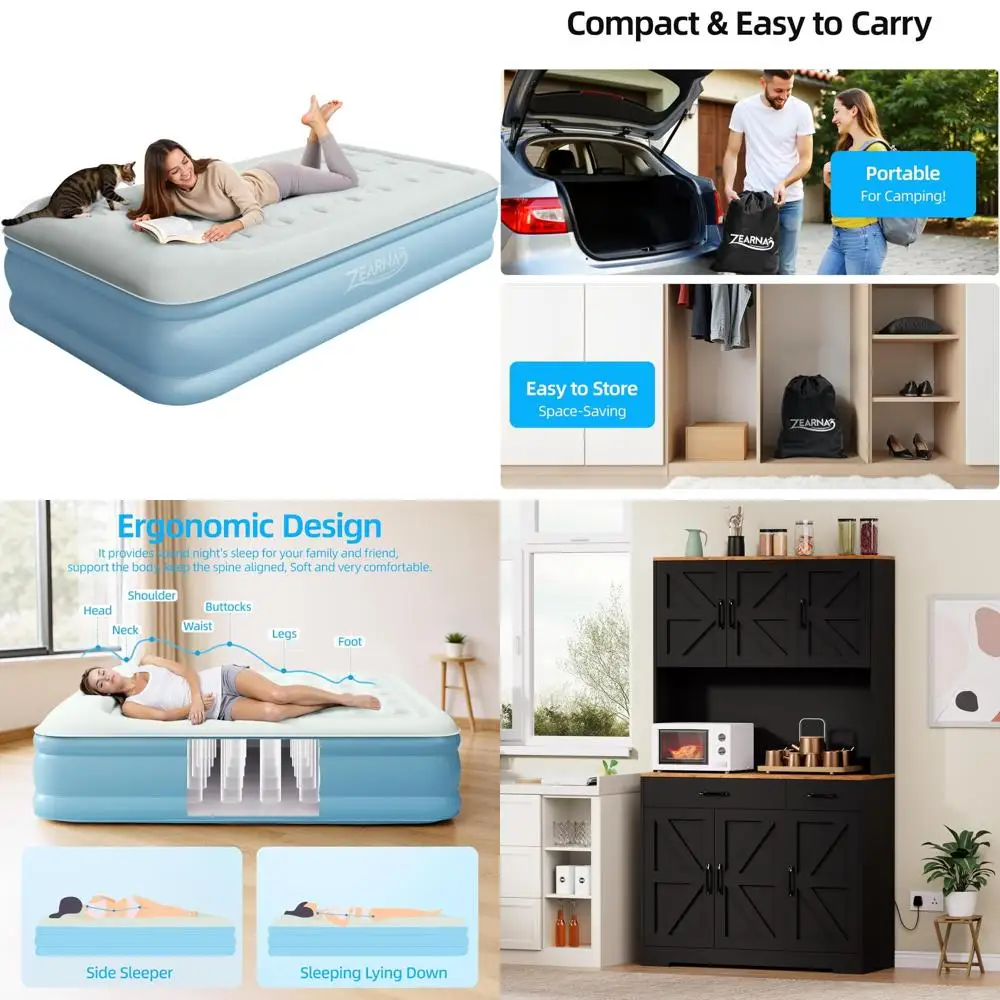 

Portable Raised Air Mattress with Integrated Pump and Pillow for Enhanced Comfort