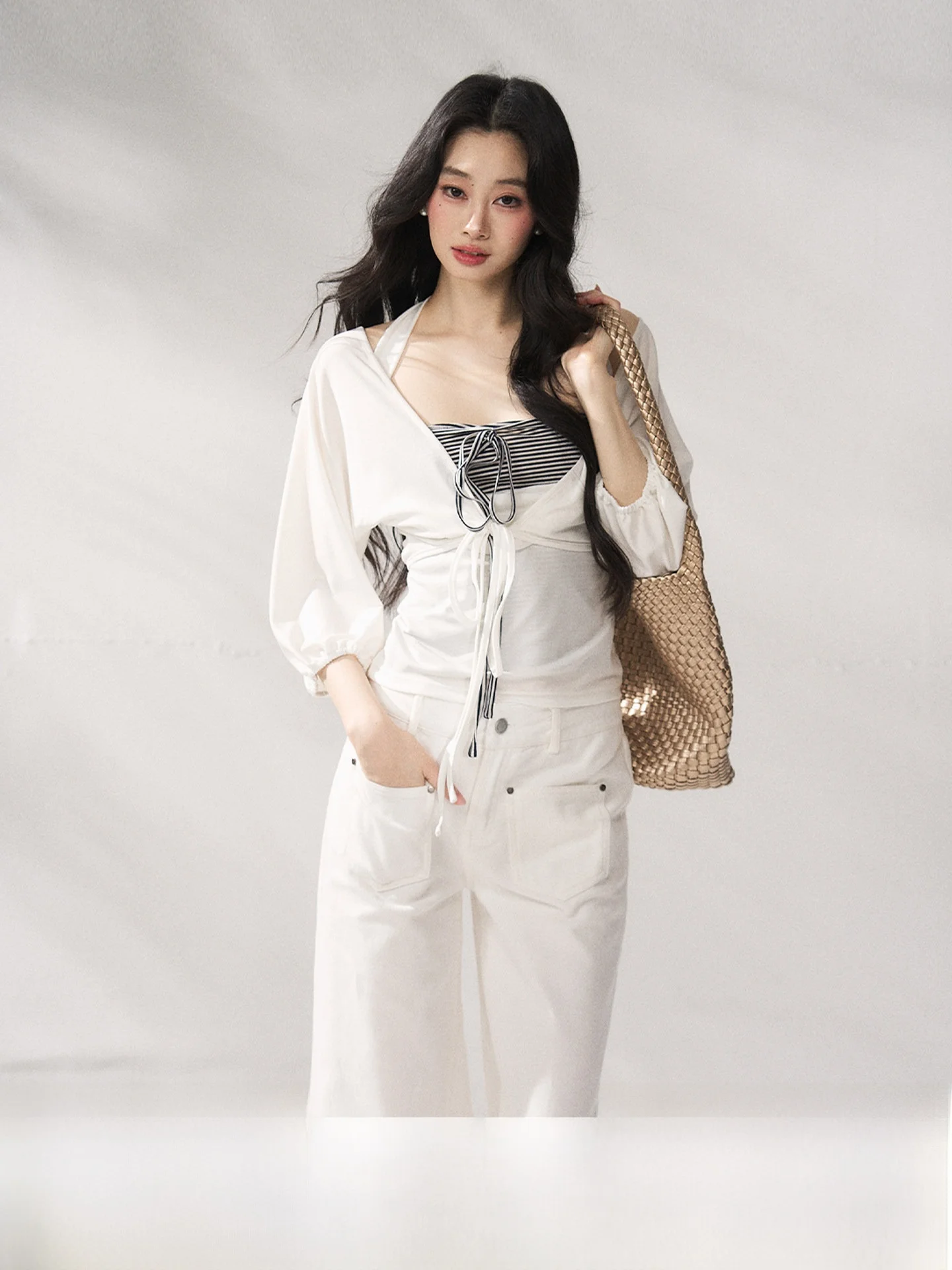 

7Shiftin Original Design Oxygen Feel Striped Set Neck Hanging Slim Fit Summer New Breathable Cover up Fashionable Women's Ens...