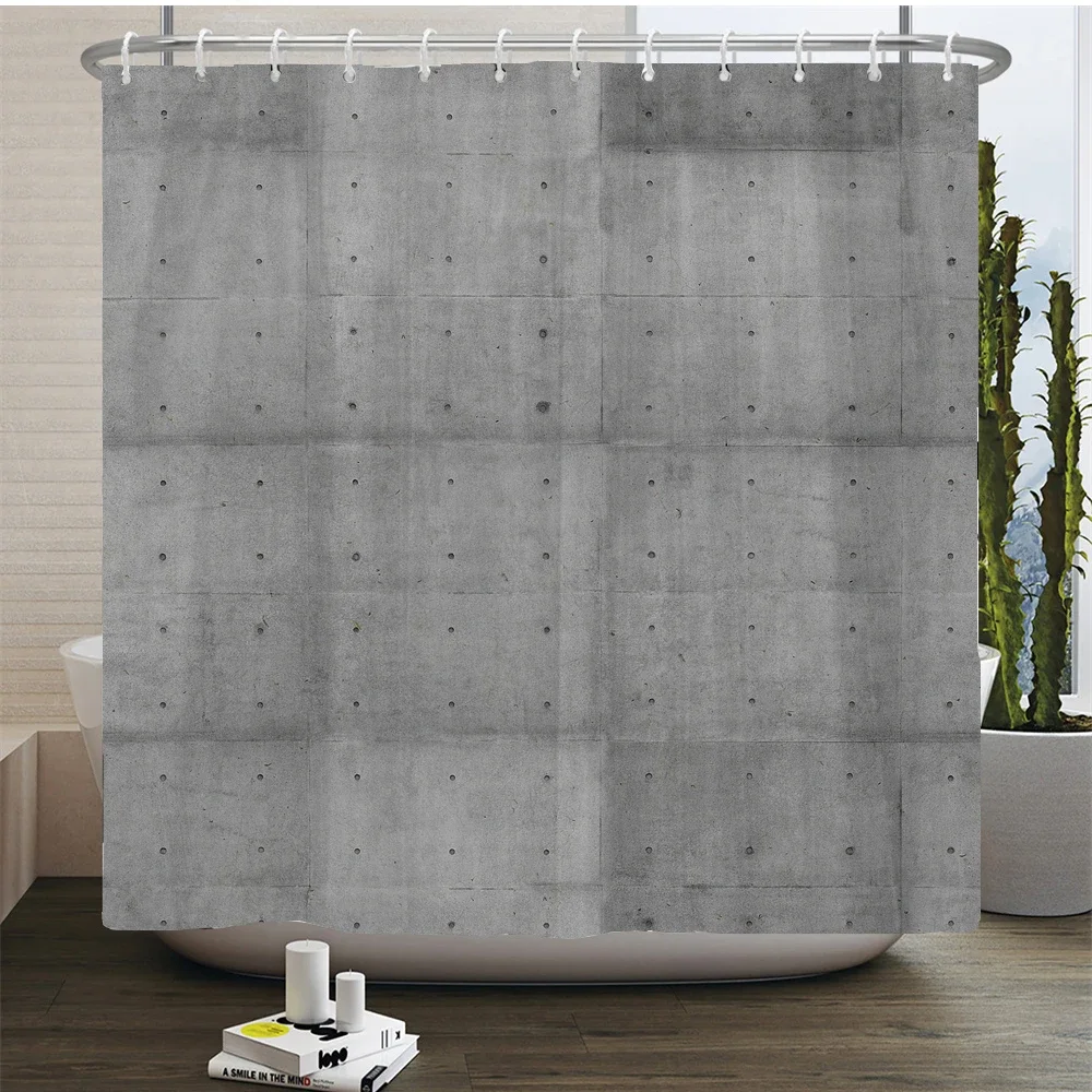 3D Grey Rock Brick Wall Printed Waterproof Shower Curtain Modern Abstract Marble Art Decorative Fabric Bath Curtain Wall Cloth