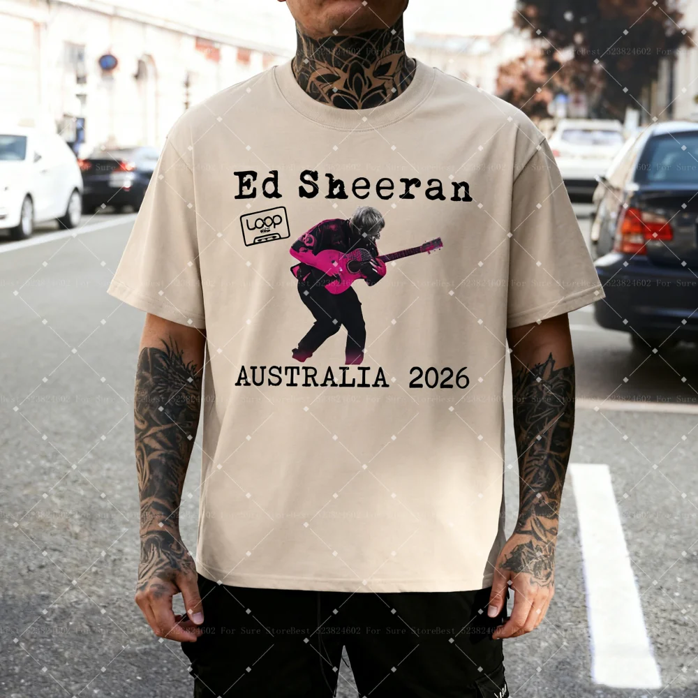 إد شيران حلقة جولة أستراليا 2026 جولة ميرش تي شيرت المشجعين هدايا رجالي نساء موضة الهيب هوب تي شيرت قطن حجم كبير تي شيرت #4