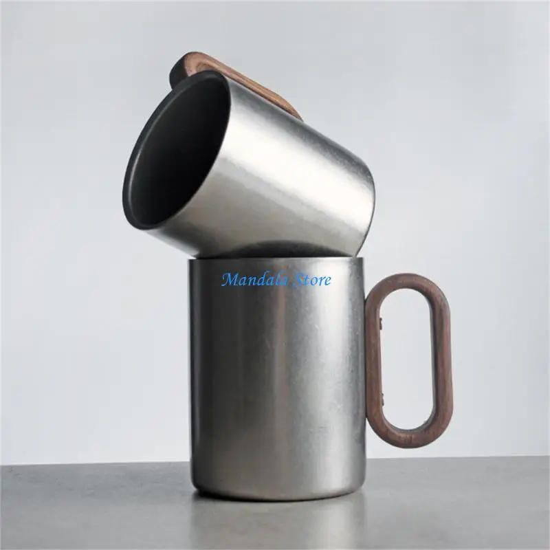 

U2JC Elegant Oaken Handle Cup 304 Untarnished Building Heat Security Cookware