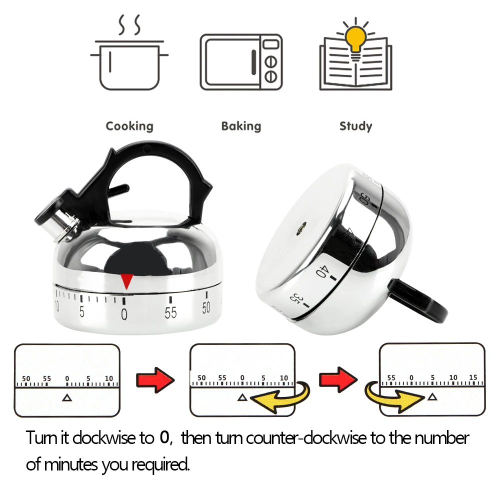 Kettle Shape Mechanical Timer Plastic Cooking Reminders Tools Countdown Alarm Reminder 60 Minutes Kitchen Timer