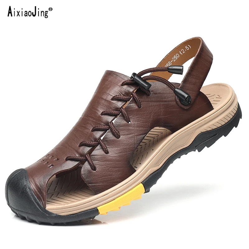 

Brand Summer Men's Sandals Leather Casual Soft Breathable Crocodile Leather Shoes Classic Roman Beach Men's Shoes 38-46