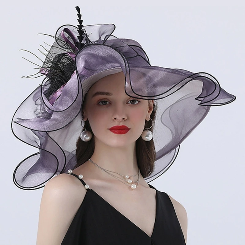 Delicate Bowler Hat Church Hat with Big Organza Bowknot Women Fisherman Hat Drop Shipping