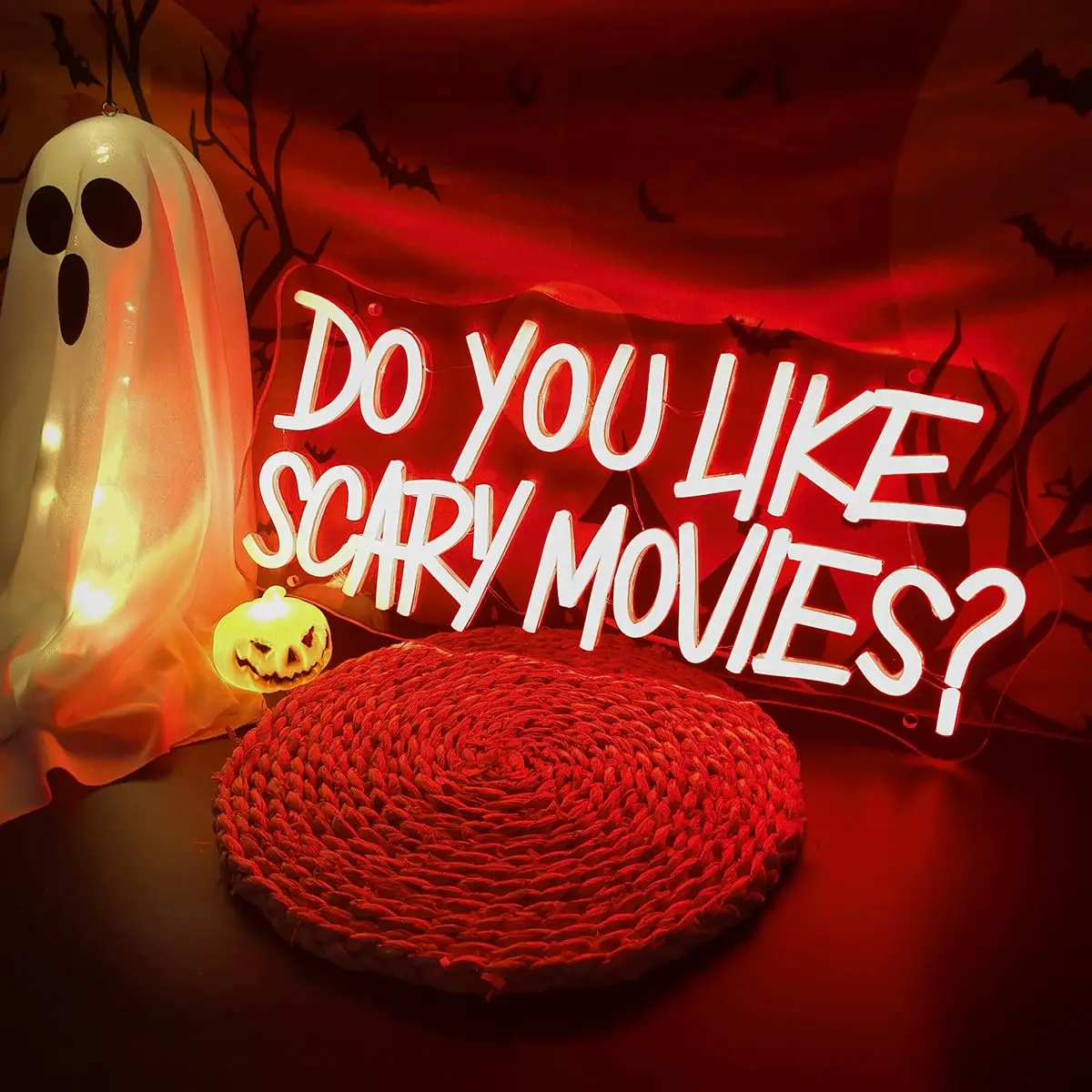 怖い映画が好きですか？-ネオンサイン-usb電源-ハロウィンledネオンライト-不気味な部屋-ゴシックフォント-ハロウィンパーティー用