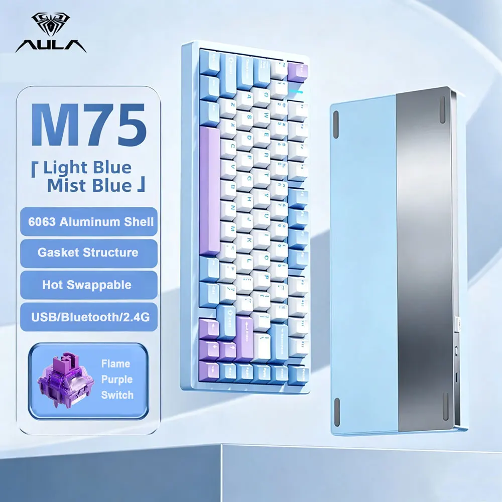 AULA M75 75% CNCアルミメカニカルキーボード 81キー RGB ホットスワップ ガスケット式 3モード エルゴノミクス ゲーミングキーボード ゲーマー/オフィス向け