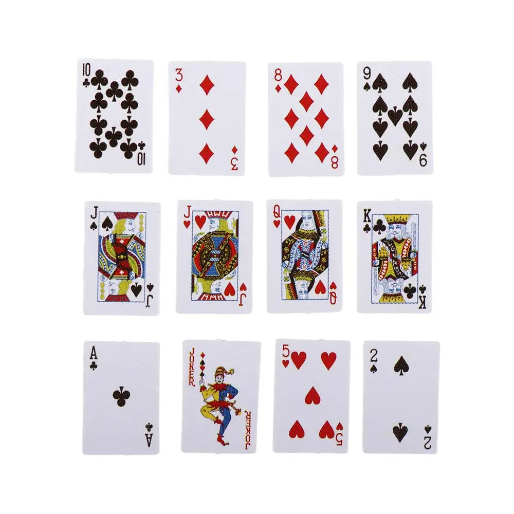 1set Cute 1:12 Miniature Games Poker Mini Playing Cards Miniature For Dolls Accessory Home Decoration 16x11mm Random Color