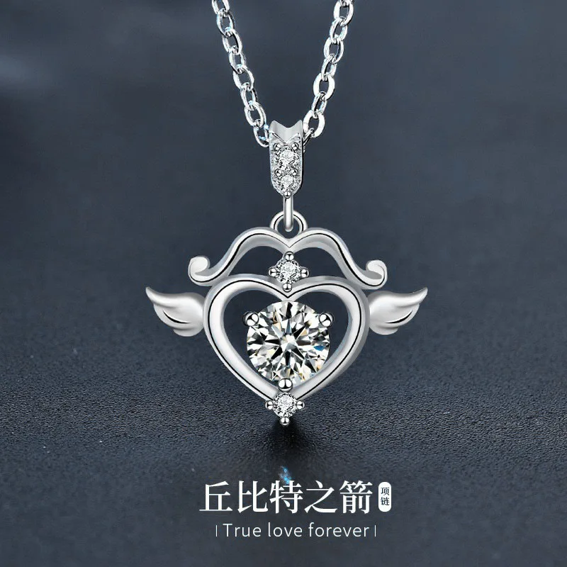 Mozambique Diamond Cupid's Arrow Necklace for Women 925 Pure Silver Personalized Creative Silver Pendant Jewelry