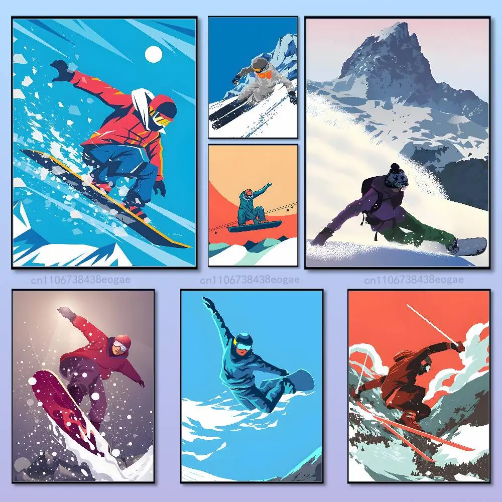 

Cartoon Snowboarding Art Poster HD Art Sticky Wall Aesthetic Decoration Waterproof Film Room Home Bar Cafe Decor