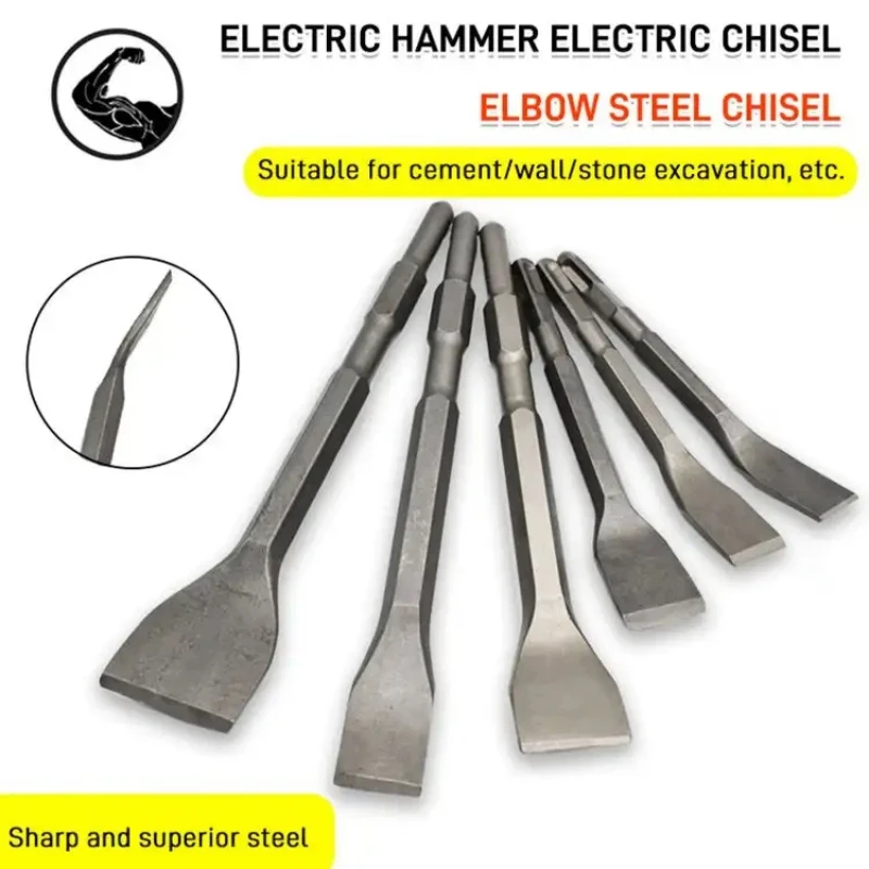 Elbow Electric Hammer Chisel Set SDS Plus Shank Drill Bit Point Groove Gouge Flat Masonry Tools for Concrete Brick Wall Rock Set