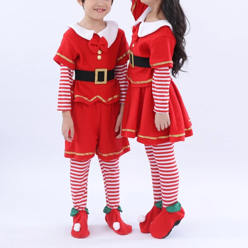 

Kids Child Christmas Cosplay Santa Claus Costume Baby X-Mas Outfit 3/4 Piece Set Dress/Pants+Tops+Hat+Belt For Boys Girls