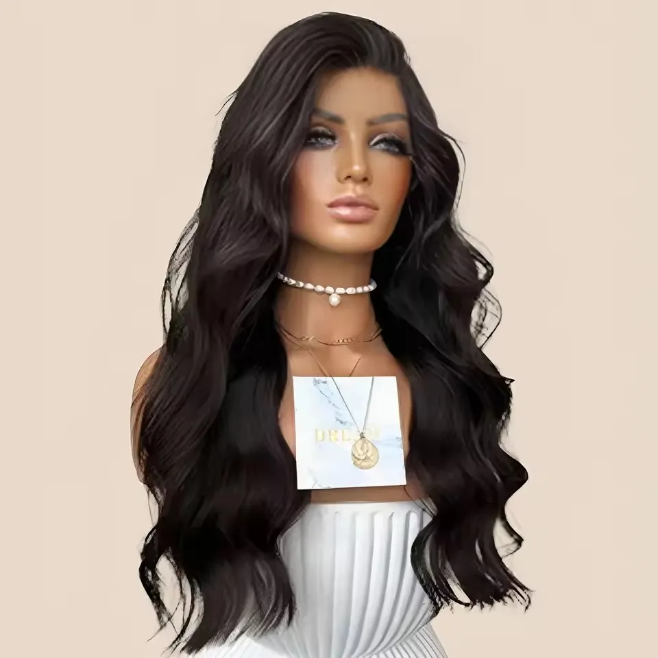 Synthetic Hair Transparent 13X4 Lace Long Body Wave Lace Front Wig For Women Glueless Pre Plucked Cosplay Daily Wear Fiber