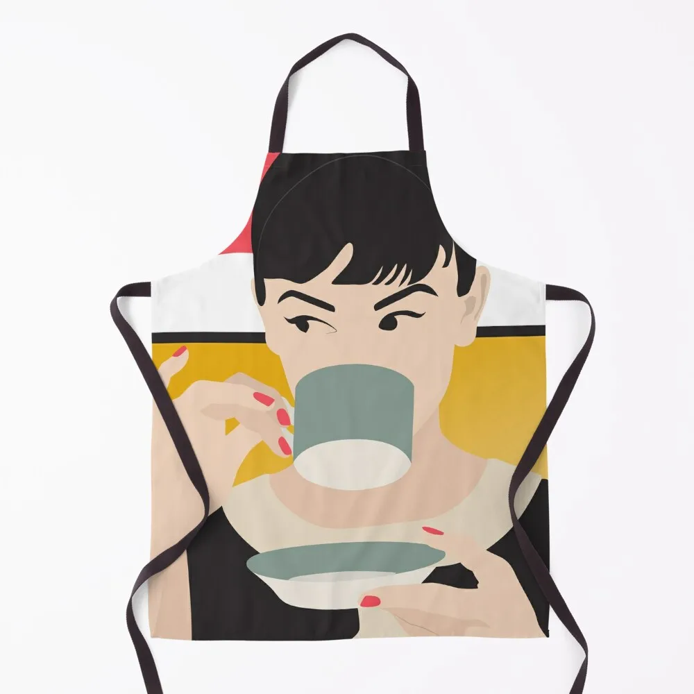 Audrey Hepburn Drinking Tea Apron beauty master christmas 2024 for home useful pieces Kitchen Kawaii Accessories Apron