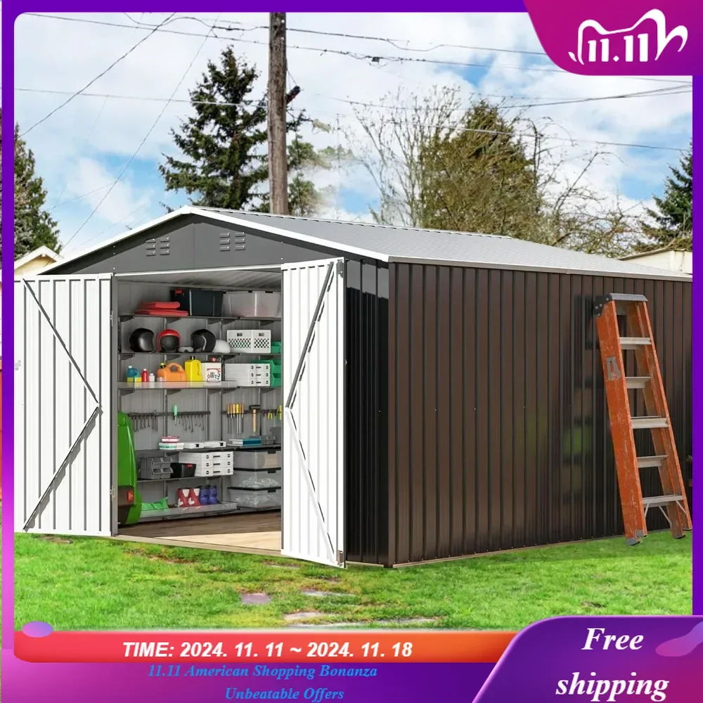 10x10 FT Outdoor Storage Shed,Metal Garden Shed with with Updated Frame Structure,Tool Sheds for Backyard Garden Patio Lawn