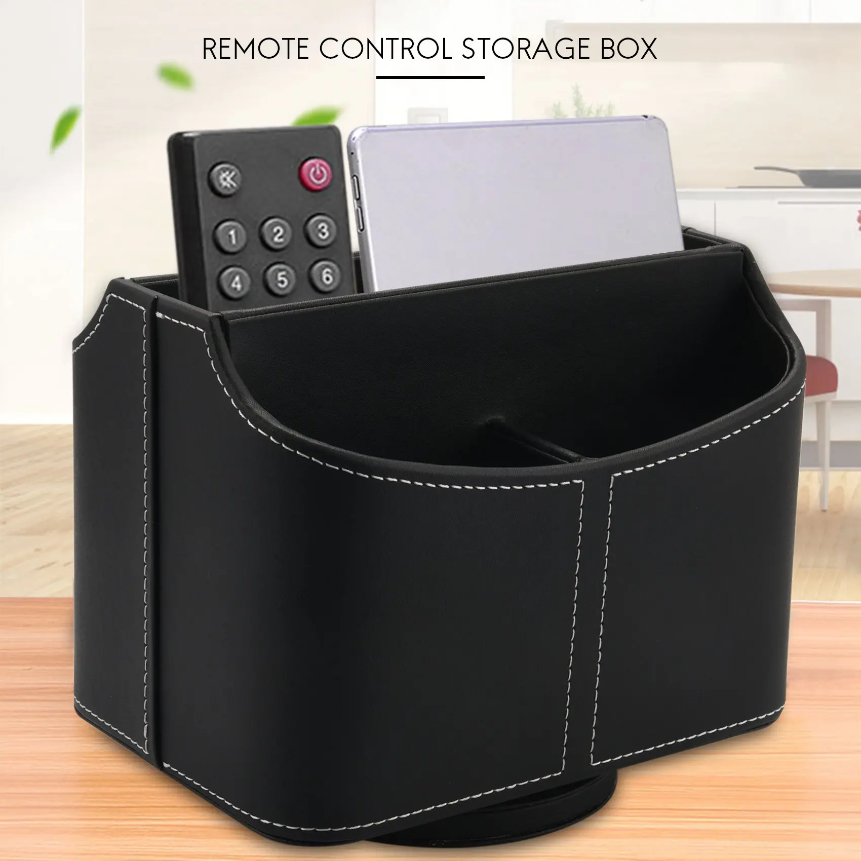 Imagem -03 - Suporte de Controle Remoto de Couro 360 Graus Spinning Desk tv Remote Caddy Mesa de Cabeceira para Controlador Media Mail