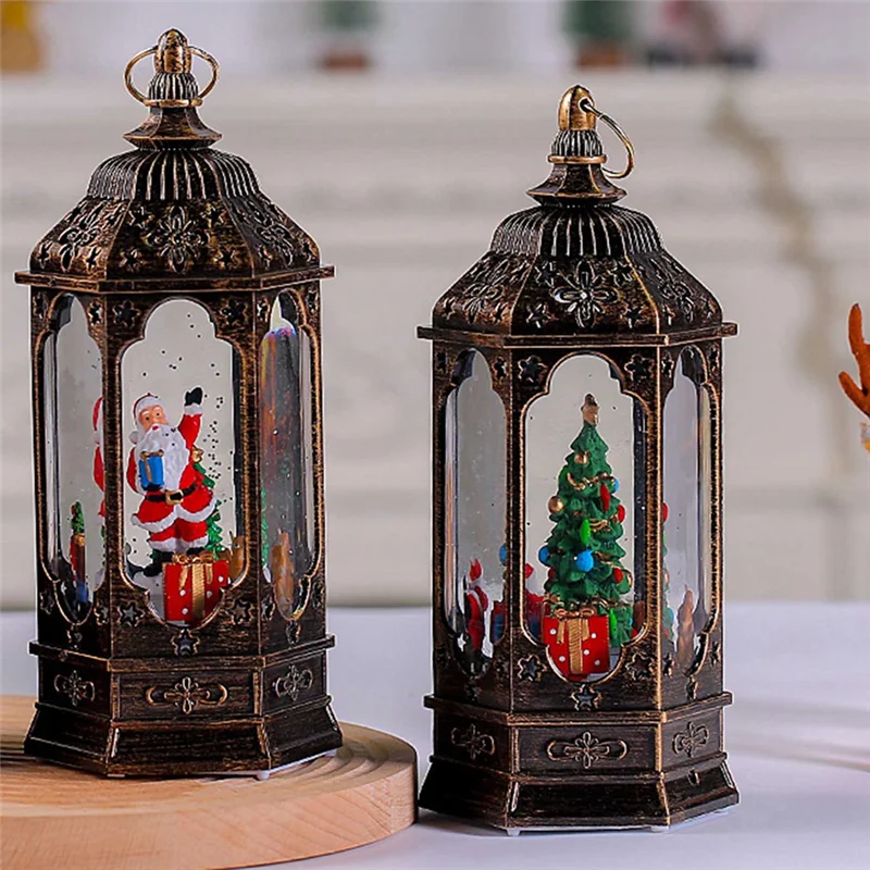 

ABBN-Christmas Snow Lantern Rotating Glitter Lantern Holiday Gift Decoration For Home A-Santa Claus Ornaments
