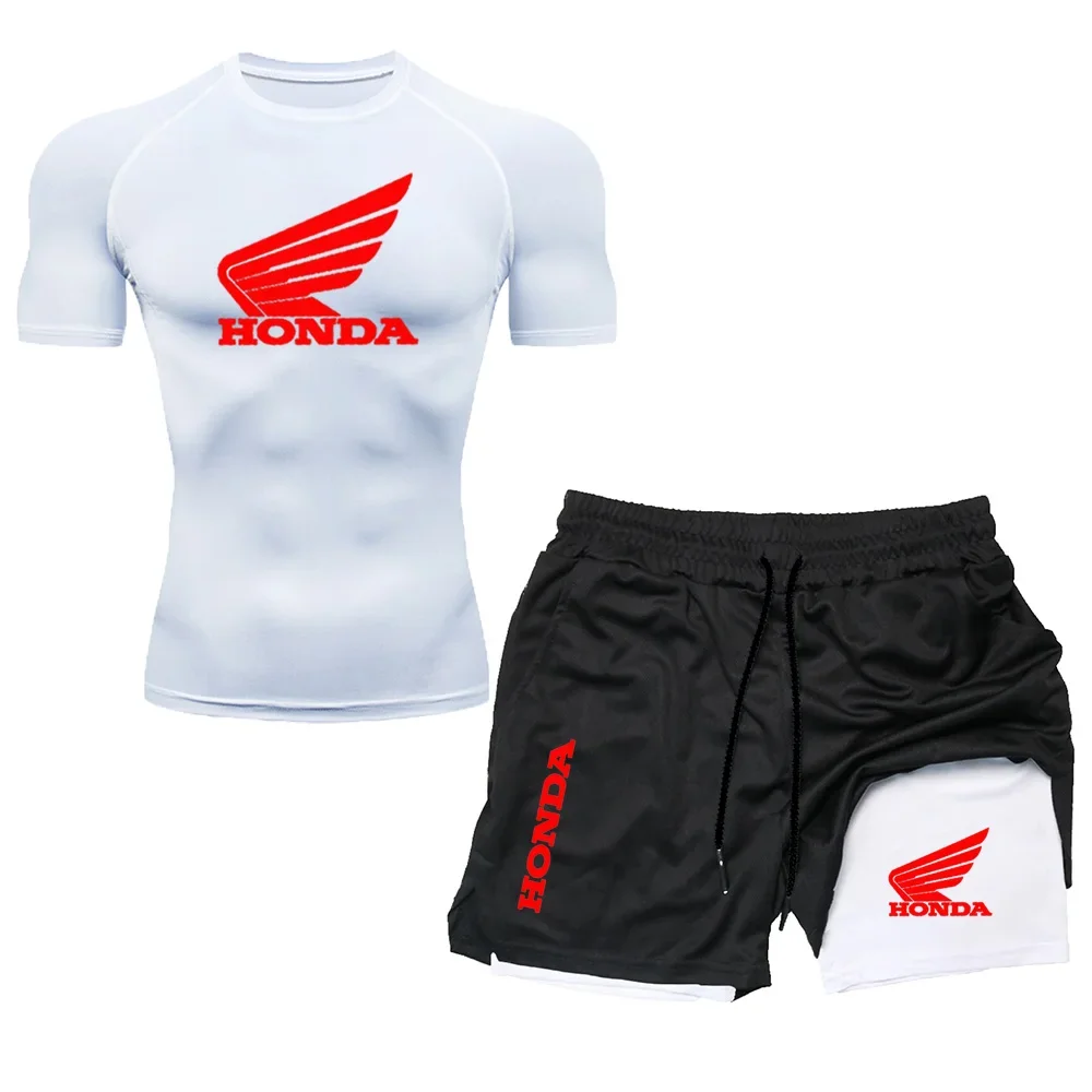 

Honda Logo Men's Sportswear Street Wear Summer Breathable Casual T-shirt Outdoor Fitness 2-in-1 Compressed Shorts Sportswear
