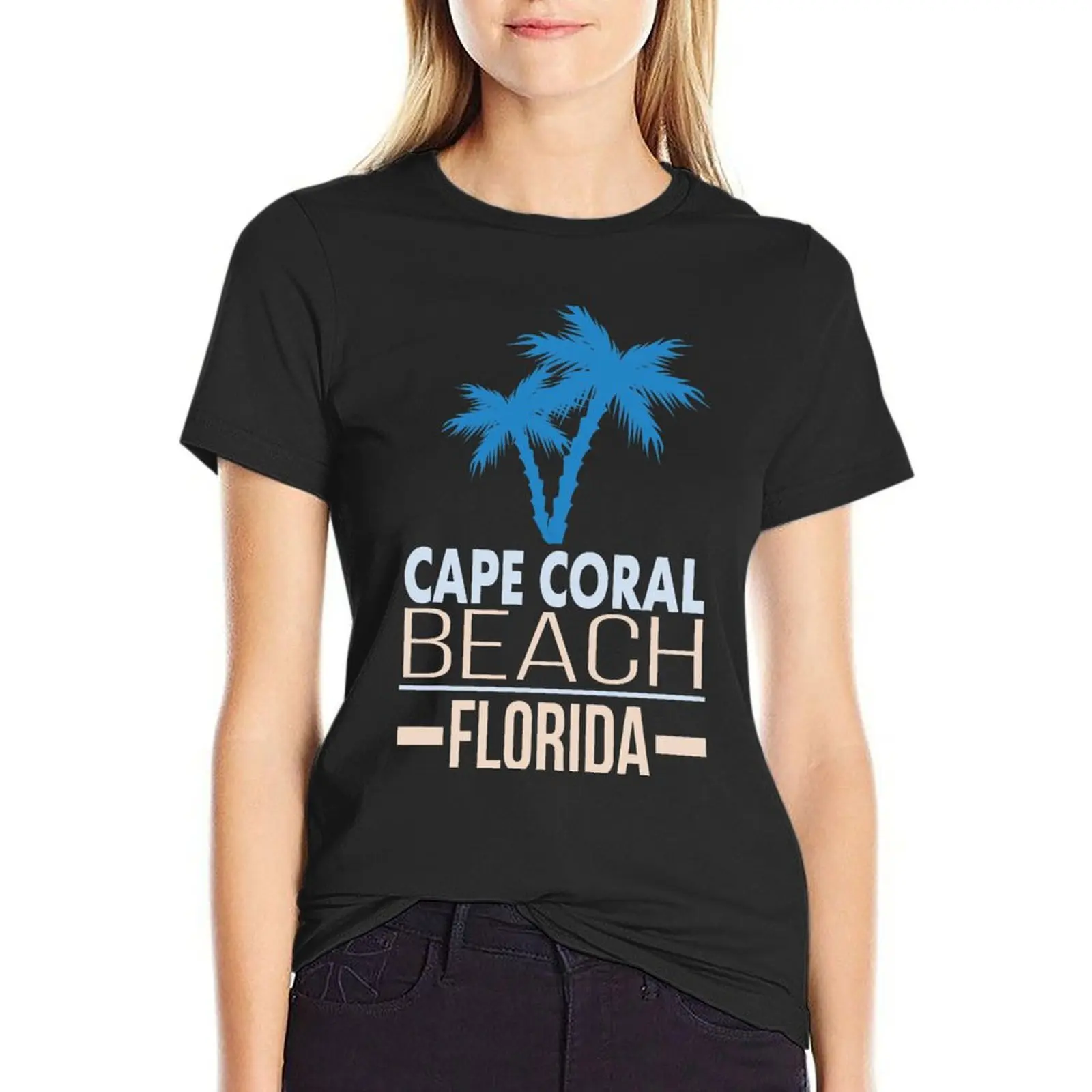 

Cape Coral Beach Florida with Palm Trees T-Shirt Short sleeve tee aesthetic clothes tops plain t shirts for Women