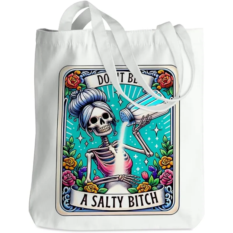 Skeleton Skull Nurse Canvas Sarcastic Holdall Bag Gothic Witch Gift for Women Halloween Gift Large Capacity Shopping Bag