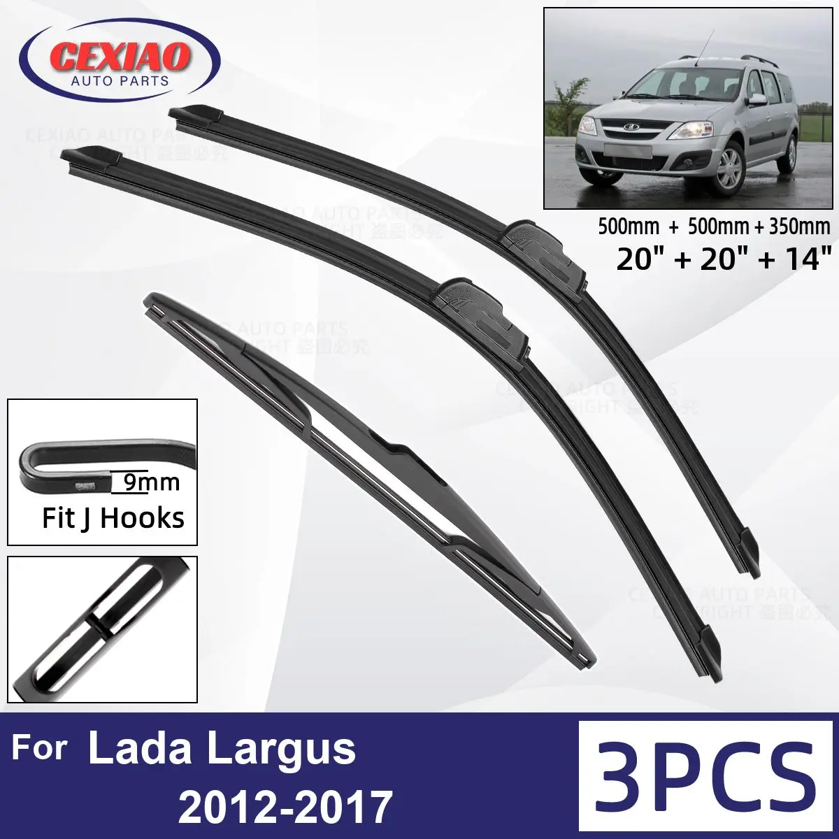 

For Lada Largus 2012-2017 Car Front Rear Wiper Blades Soft Rubber Windscreen Wipers Auto Windshield 20"+20"+14" 2015 2016 2017