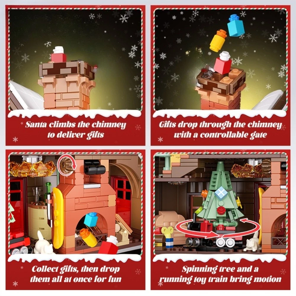 MOC كبير بهيجة عيد الميلاد خشبية الشتاء منزل اللبنات مجموعة الزنجبيل سقف الثلج كوخ مع ألعاب خفيفة الأطفال هدايا عيد الميلاد