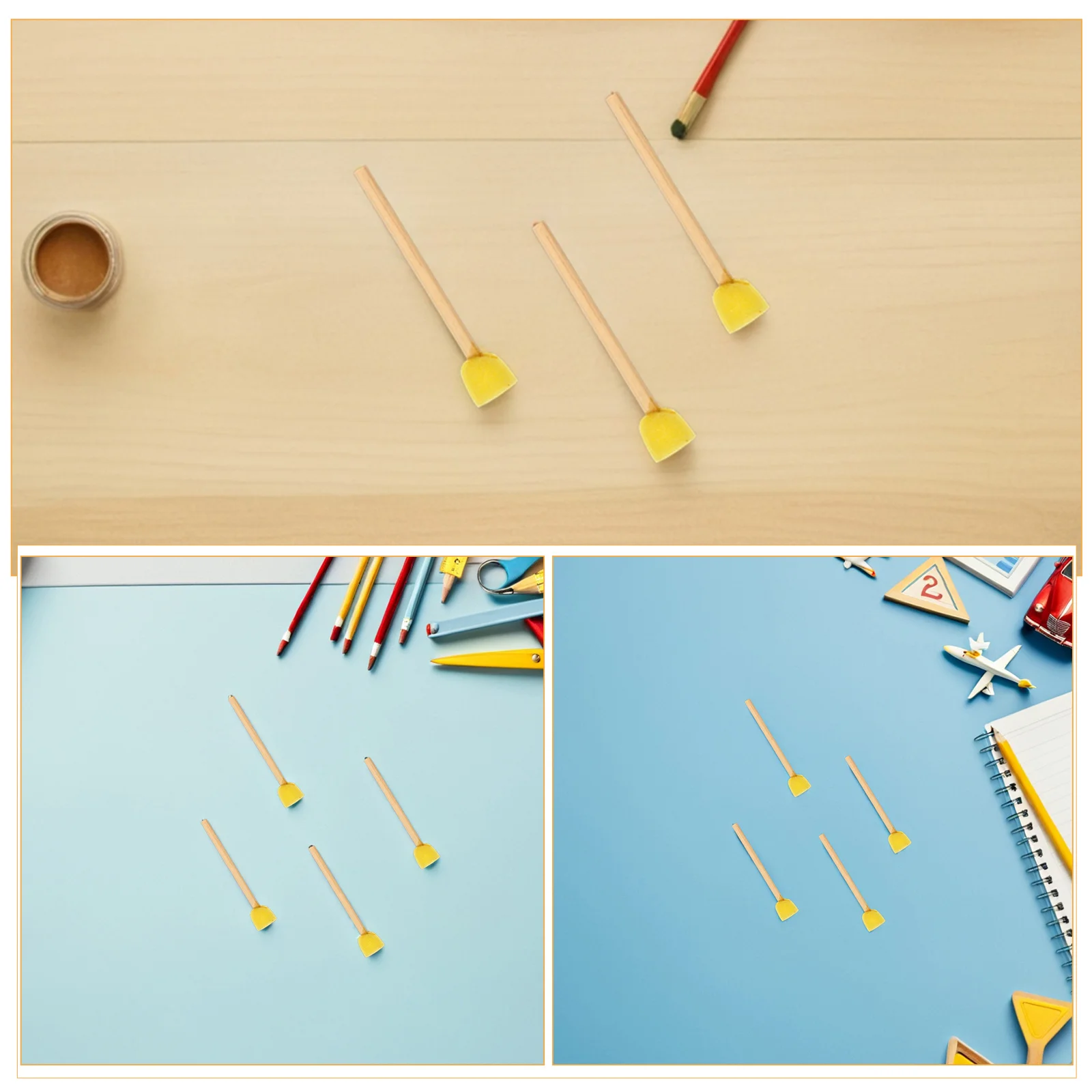 40 قطعة من فرش الطلاء الإسفنجية ذات المقبض الخشبي، أدوات رسم للأطفال باللون الأصفر للحرف اليدوية ومشاريع فنية بالألوان المائية #6