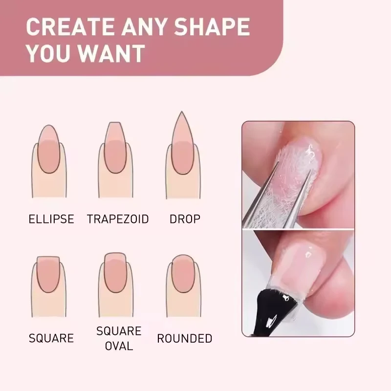 الحرير الألياف الزجاجية وصلات لإطالة الأظافر غير المنسوجة الحرير شكل التفاف مانيكير بناء الأشعة فوق البنفسجية هلام الفرنسية الاكريليك مسمار تمديد الألياف الزجاجية ورقة