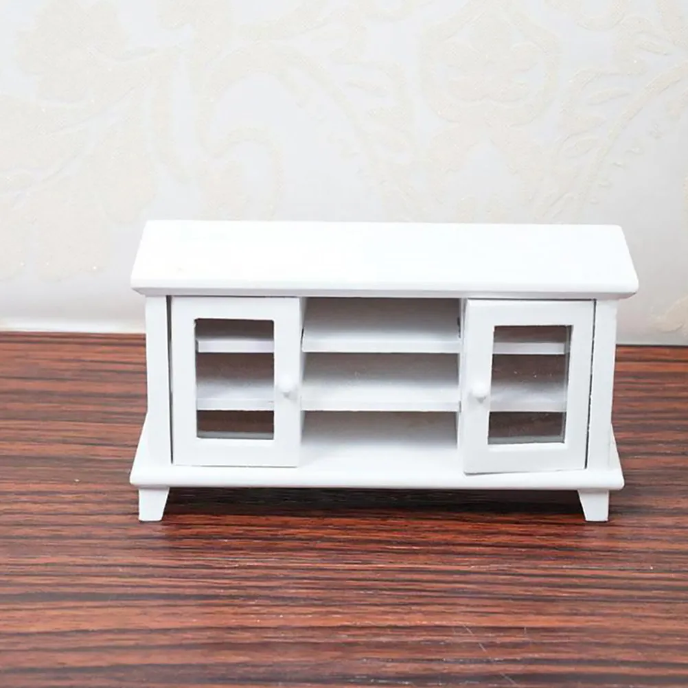 

1 12 Scale Miniature Furniture Wooden TV Cabinet White Small Living Room Decoration Wooden Mini House Accessories