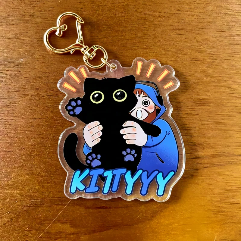 Porte-clés amusant en acrylique Caseoh Kitty, breloque de sac chat noir Meme, cadeau pour les fans de jeux