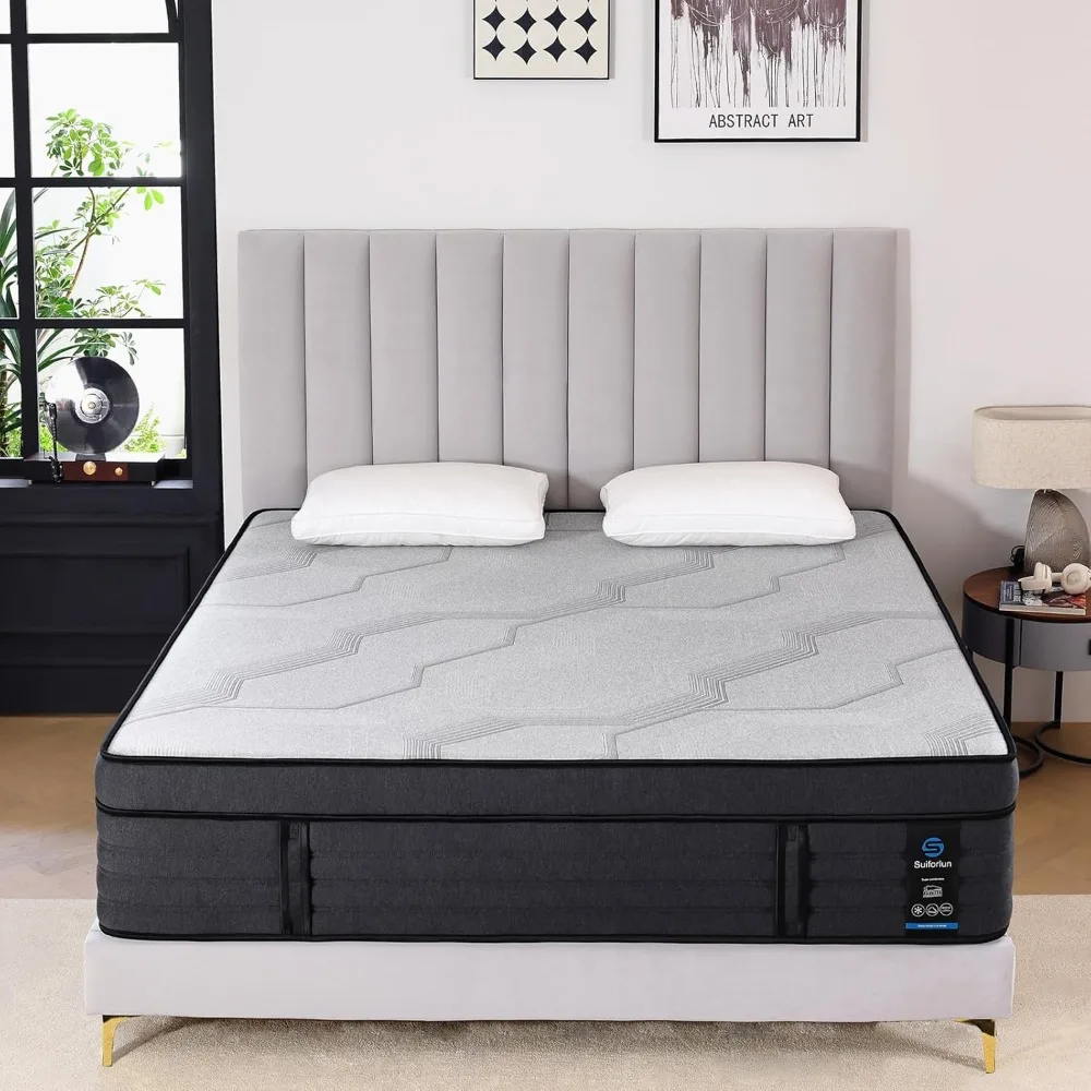 Gel & Bamboo Charcoal Infused Memory Foam, Medium Euro Top Hybrid Pocket Spring Mattress for Restfu