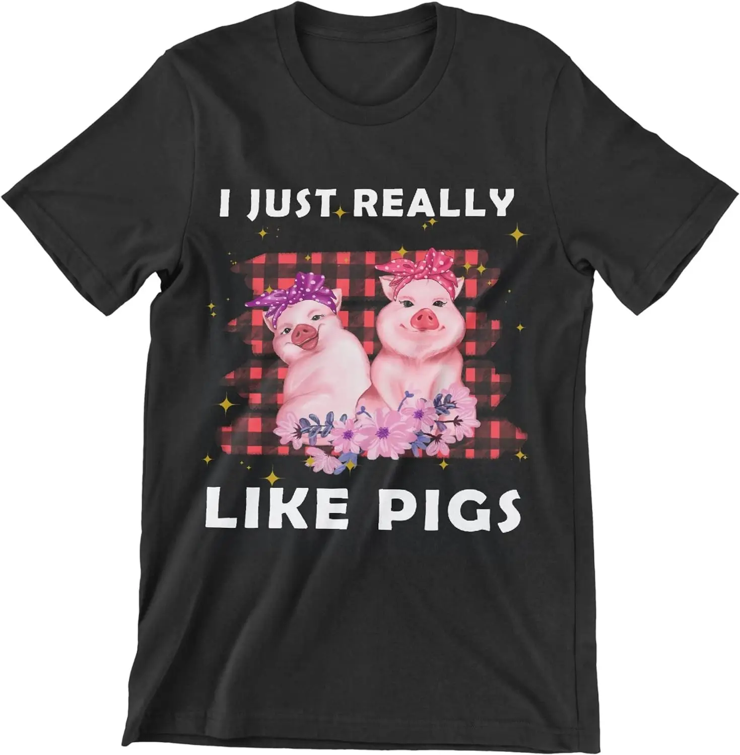 

I Just Really Like Pigs T-Shirt Short Sleeve Gifts Classic Funny Animal Tee-100% Cotton XS for Youth Black