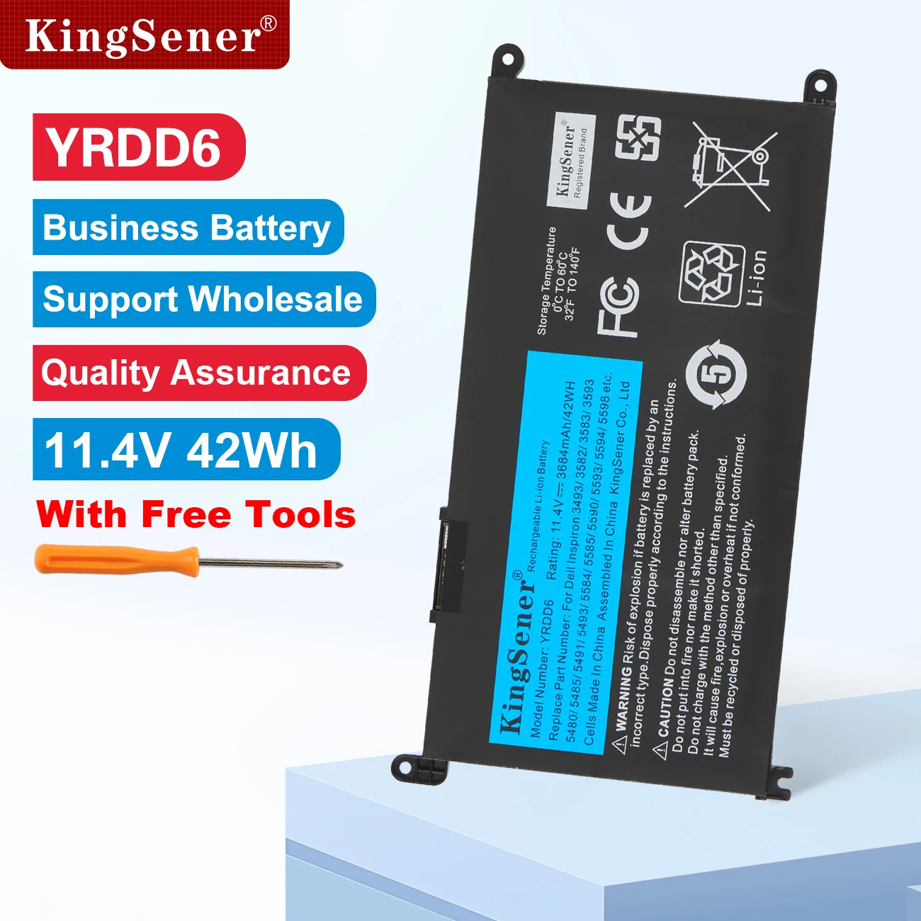 

KingSener YRDD6 Battery for DELL Inspiron 5482 5480 5481 5485 5491 5591 5593 3583 3310 2-in-1 3493 3582 3593 3793 5584 5493