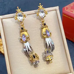 Retro Handheld Skull Earrings Designer Bronze Ghost Hand Exaggerated Earrings Set Ring Necklace Jewelry