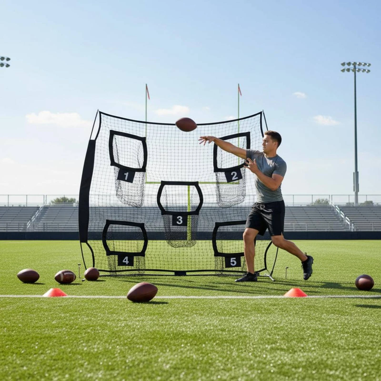 Multi Target Throwing Net Portable Quarterback Throwing Net Sports Training Gear Heavy Duty Bright Red for Coaches, Practice