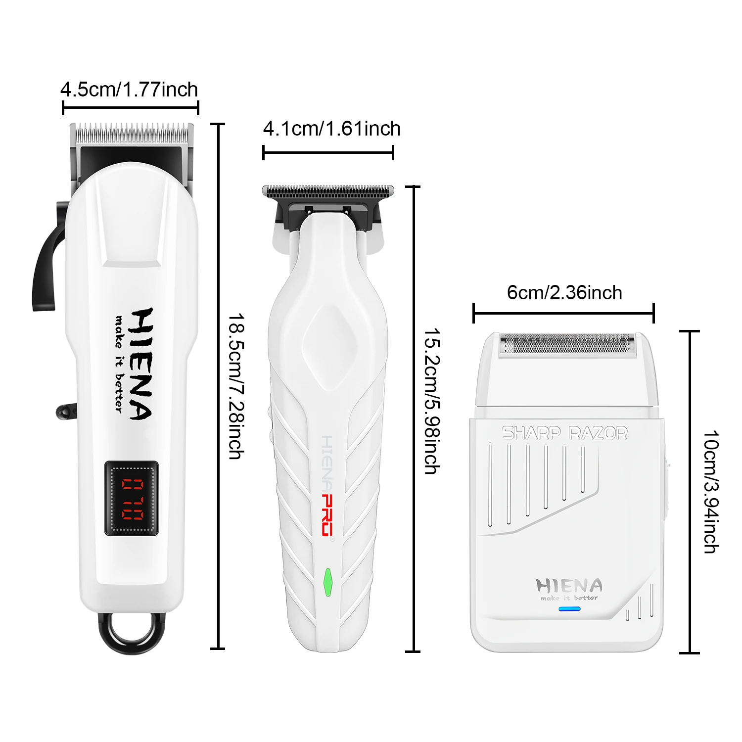 HIENA Pro Hair Clipper Kit, 3-Piece Cordless Grooming Set with LED Display, USB Fast Charging for Home Salon