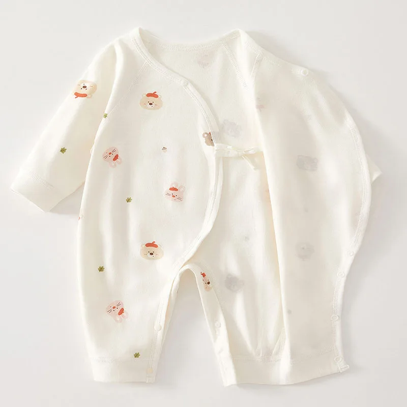 AYNIGIELL Jumpsuit Katun Bayi Baru Lahir Uniseks 0-6M - Pakaian Musim Semi/Musim Gugur Motif Kupu-kupu Kartun
