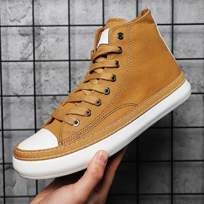 

2026 Men's High Top Canvas Shoes Black White Men Casual Sneakers Fashion Lace-up Vulcanize Shoes Cool Street Sports Brand Flats