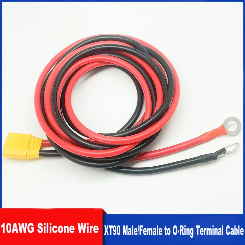 1pc XT90 Connector to O-ring Terminal Cable XT90 Male/Female to O-ring Connection Cable (with 10 AWG Silicone Wire) 1m~10m