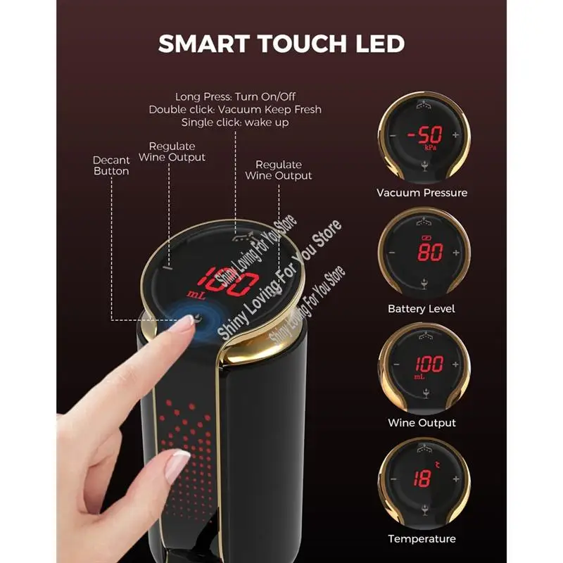 HIM-3In1 Aerator Anggur Elektrik, Dekanter, Dispenser & Pompa Vakum - Layar Sentuh LED, Monitor Suhu, Hadiah Ideal