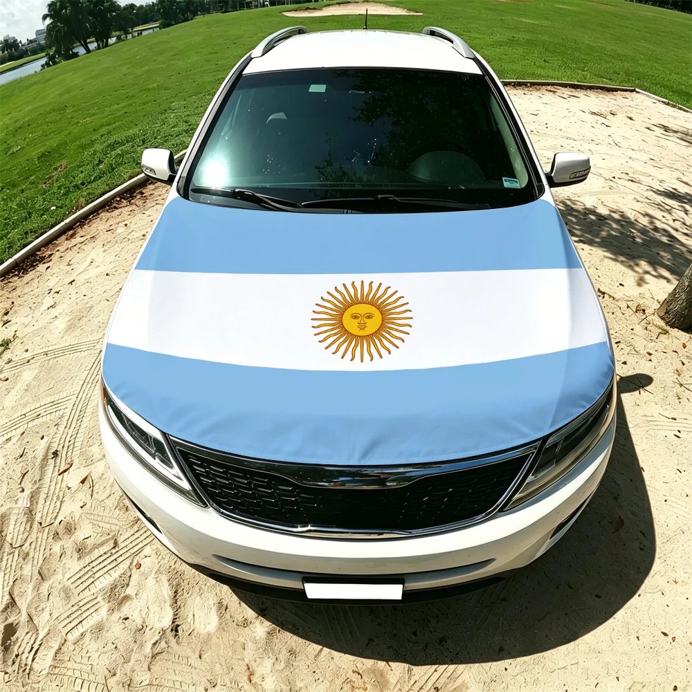 130x160cm Argentina Flag Car Hood Cover, Elastic Windproof Patriotic Bonnet Banner