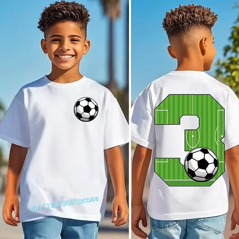 Football Number Bow Print Funny Boys Clothes 1 2 3 4 5 6 7 8 9 Years Birthday Soccer Cartoon Kids T shirt Baby Girls T-Shirts