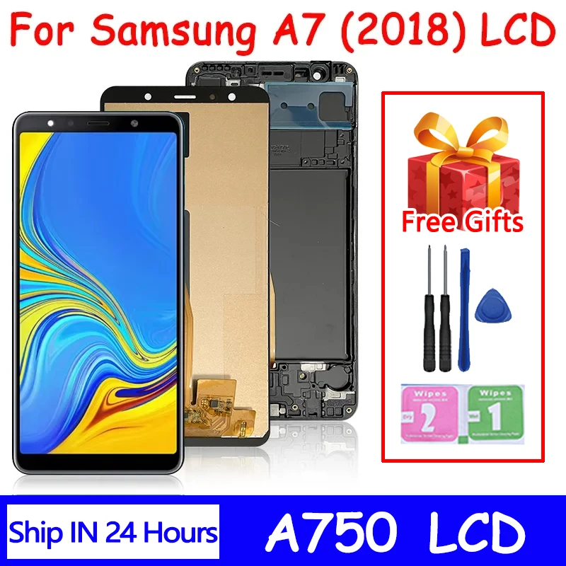 100%Test  A750 Display For Samsung A7 2018 A750 Display With Frame SM-A750F A750FN Touch Screen Digitizer Replacement Parts