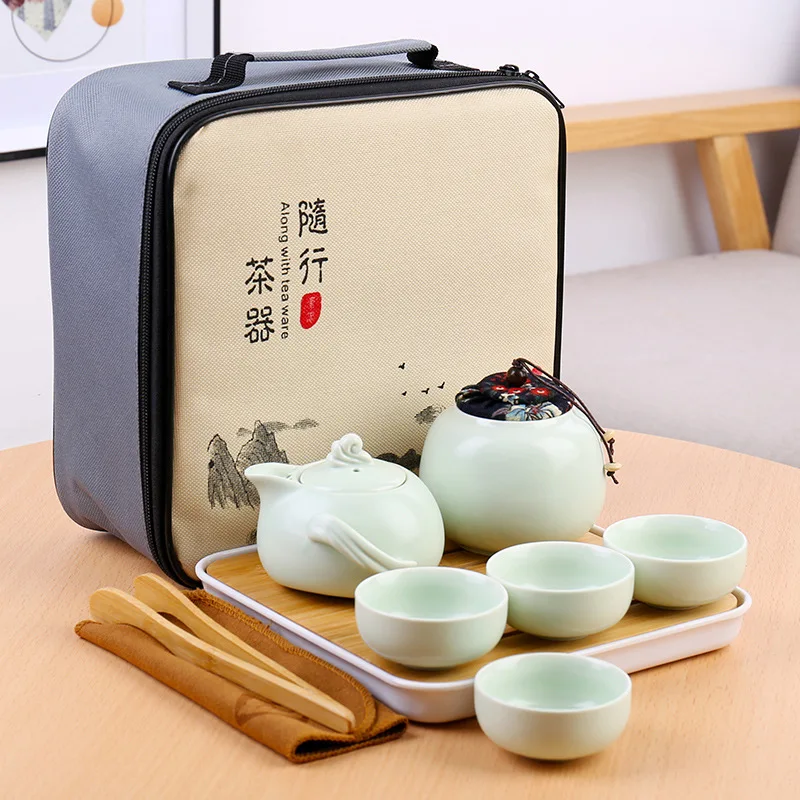 Ceramic Kung Fu Tea Set, Tea Tray, Portable Travel Bag, Portable Travel Tea Set, Tea Ceremony Set, Tea Se