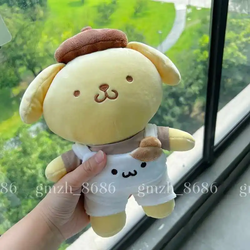 

25cm Cute Cartoon Girl Sanrios Caramel Bear Overalls Pom Pom Purin Plush Doll Kawaii Bedroom Pillow Ornaments Toys Birthday Gift