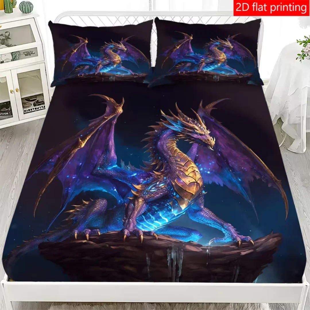 1pc Fantasy Handsome Dragon Fitted Sheet 100% Polyester Durable Bedding Sheet for Home Bedroom Decor Birthday Gift